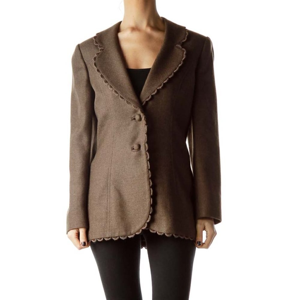 Brown Collared Buttoned Tweed Jacket - image 1